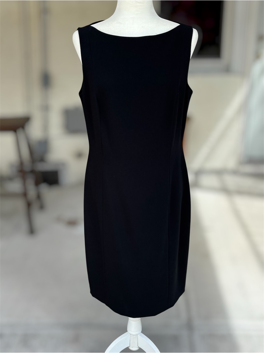 Vintage 90s Ann Taylor NWT Black Boatneck Sheath Dress Minimalist Size 12 - Picture 2 of 4